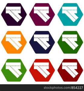 Turn road icon set many color hexahedron isolated on white vector illustration. Turn road icon set color hexahedron