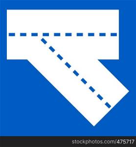 Turn road icon white isolated on blue background vector illustration. Turn road icon white