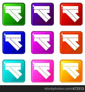 Turn road icons of 9 color set isolated vector illustration. Turn road icons 9 set