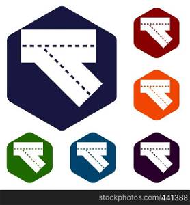 Turn road icons set hexagon isolated vector illustration. Turn road icons set hexagon