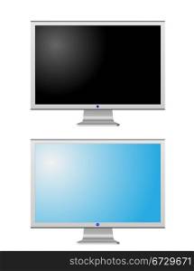 Turned off and turned on LCD monitors isolated on white
