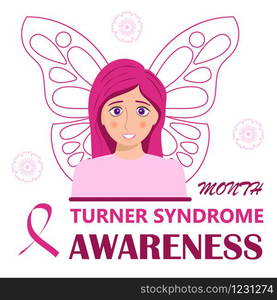 Turner Syndrome awareness month is celebrated ib February. Pink butterfly symbol vector on white background . Believe in miracles text and crimson ribbon. Signs, health issues of TS are shown.. Turner Syndrome awareness month is celebrated ib February. Pink butterfly symbol vector on white background . Believe in miracles text and crimson ribbon. Signs, health issues of TS