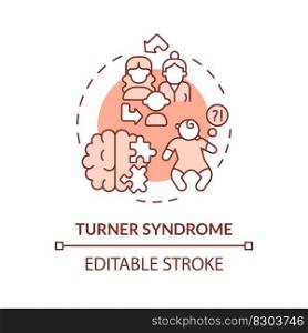 Turner syndrome red concept icon. Affects only women. Hereditary disease abstract idea thin line illustration. Isolated outline drawing. Editable stroke. Arial, Myriad Pro-Bold fonts used. Turner syndrome red concept icon