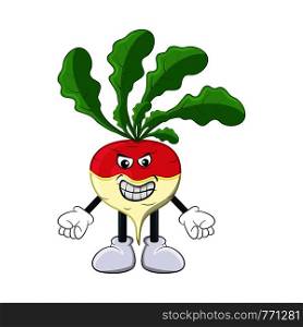 turnip angry, mad cartoon character illustration isolated on white background