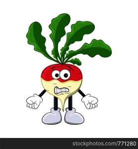 turnip worried, scared cartoon character illustration isolated on white background