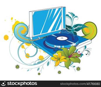 turntable with floral vector illustration