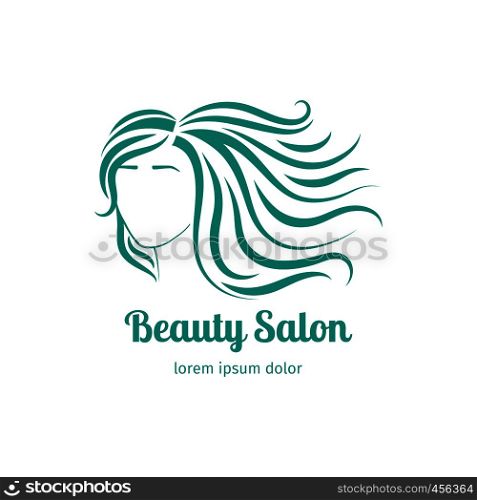 Turqiouse icon with girl face silhouette with long hair. Vector illustration. Turqiouse icon with girl face silhouette
