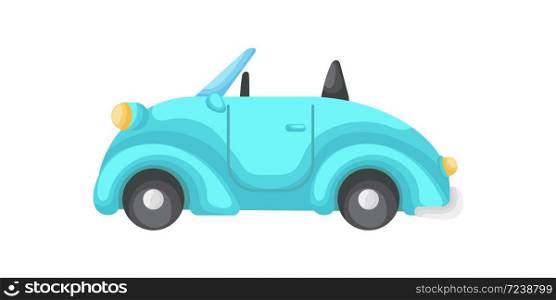 Turquoise cartoon car isolated on white background, colorful automobile flat style, simple design. Flat cartoon colorful vector illustration.