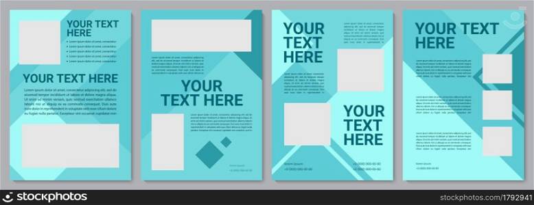 Turquoise colorful brochure template. Flyer, booklet, leaflet print, cover design with copy space. Your text here. Vector layouts for magazines, annual reports, advertising posters. Turquoise colorful brochure template