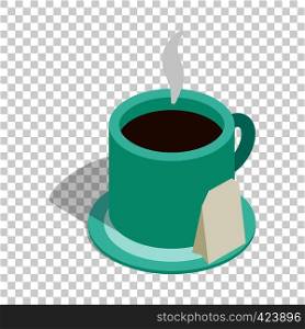 Turquoise cup of tea with teabag isometric icon 3d on a transparent background vector illustration. Turquoise cup of tea isometric icon
