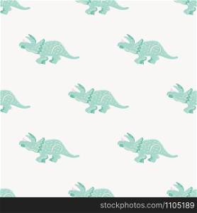 Turquoise dinosaur simple seamless pattern on pink. Adorable wild animal repeat ornaments. Colored vector illustration in flat cartoon style.. Turquoise dinosaur simple seamless pattern on pink.