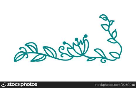 Turquoise monoline scandinavian folk flourish vector with leaves and flowers. Corners and dividers for Valentines Day, wedding, birthday greeting card.. Turquoise monoline scandinavian folk flourish vector with leaves and flowers. Corners and dividers for Valentines Day, wedding, birthday greeting card