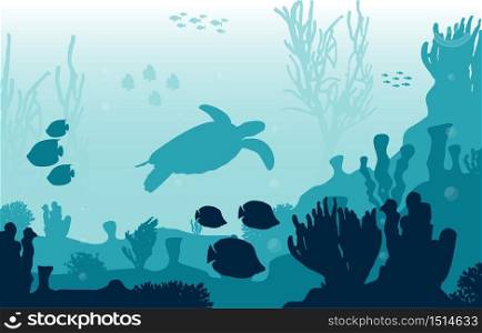 Turtle Fish Marine Animals Coral Reef Underwater Sea Ocean Illustration