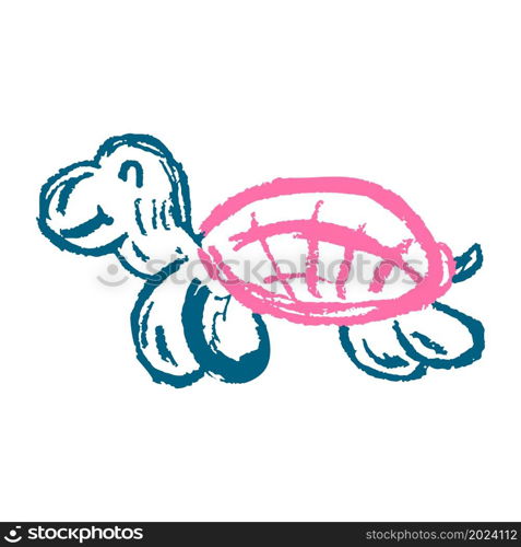 Turtle. Icon in hand draw style. Drawing with wax crayons, colored chalk, children&rsquo;s creativity. Vector illustration. Sign, symbol, pin, sticker. Icon in hand draw style. Drawing with wax crayons, children&rsquo;s creativity