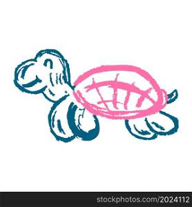 Turtle. Icon in hand draw style. Drawing with wax crayons, colored chalk, children&rsquo;s creativity. Vector illustration. Sign, symbol, pin, sticker. Icon in hand draw style. Drawing with wax crayons, children&rsquo;s creativity