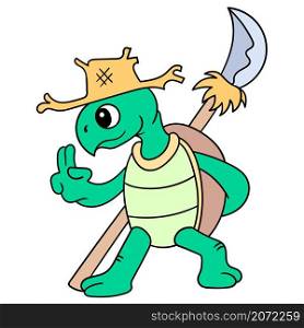 turtle in action martial style with a sharp spear