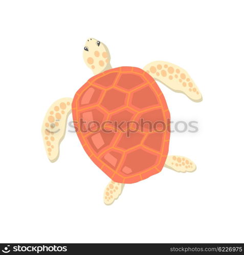 Turtle Isolated on White Background. Turtle isolated on white background design flat. Tortoise with a big red carapace. The head and fins are covered with turtles speckled pattern. Creature wildlife of wold world. Vector illustration