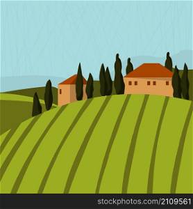 Tuscan landscape with houses and trees. Vector illustration. Tuscan landscape with houses and trees.