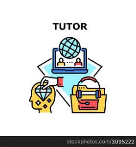Tutor Education Vector Icon Concept. Tutor Worldwide Remote Online Teaching Student, Educational Audio Book For Studying And Getting Knowledge. Electronic Technology For Educate Color Illustration. Tutor Education Vector Concept Color Illustration