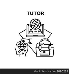 Tutor Education Vector Icon Concept. Tutor Worldwide Remote Online Teaching Student, Educational Audio Book For Studying And Getting Knowledge. Electronic Technology For Educate Black Illustration. Tutor Education Vector Concept Black Illustration