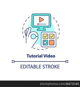 Tutorial video concept icon. Microlearning video type abstract idea thin line illustration. Instructional method. Isolated outline drawing. Editable stroke. Arial, Myriad Pro-Bold fonts used. Tutorial video concept icon