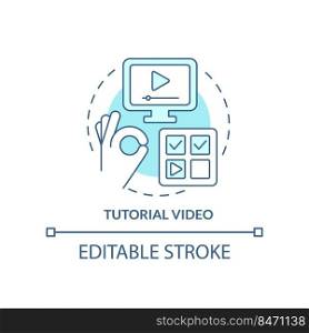 Tutorial video turquoise concept icon. Microlearning type abstract idea thin line illustration. Instructional method. Isolated outline drawing. Editable stroke. Arial, Myriad Pro-Bold fonts used. Tutorial video turquoise concept icon