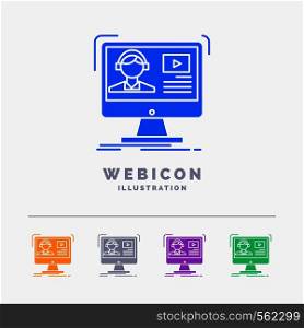 tutorials, video, media, online, education 5 Color Glyph Web Icon Template isolated on white. Vector illustration. Vector EPS10 Abstract Template background
