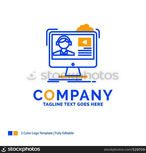 tutorials, video, media, online, education Blue Yellow Business Logo template. Creative Design Template Place for Tagline.