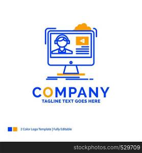 tutorials, video, media, online, education Blue Yellow Business Logo template. Creative Design Template Place for Tagline.