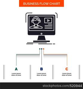 tutorials, video, media, online, education Business Flow Chart Design with 3 Steps. Glyph Icon For Presentation Background Template Place for text.. Vector EPS10 Abstract Template background