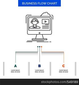 tutorials, video, media, online, education Business Flow Chart Design with 3 Steps. Line Icon For Presentation Background Template Place for text. Vector EPS10 Abstract Template background