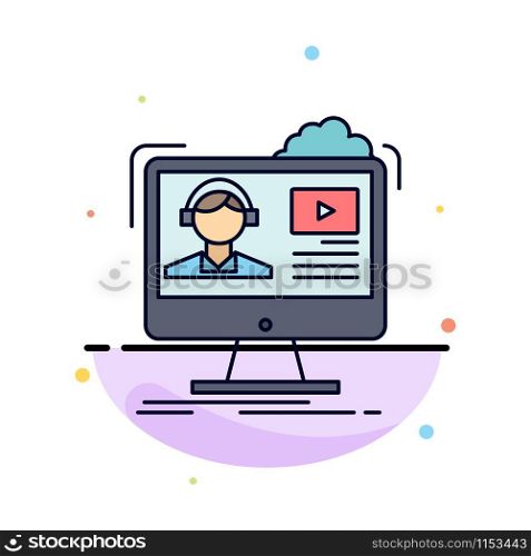 tutorials, video, media, online, education Flat Color Icon Vector