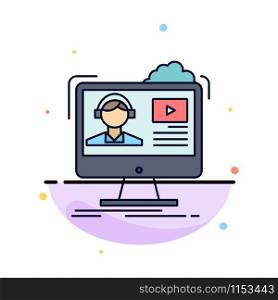 tutorials, video, media, online, education Flat Color Icon Vector