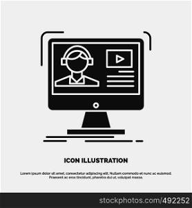 tutorials, video, media, online, education Icon. glyph vector gray symbol for UI and UX, website or mobile application. Vector EPS10 Abstract Template background