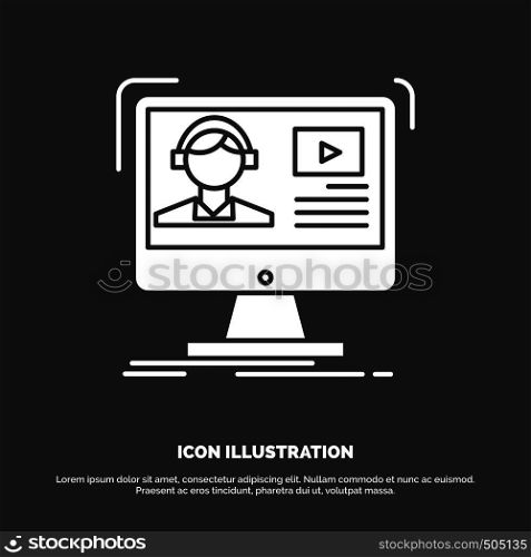 tutorials, video, media, online, education Icon. glyph vector symbol for UI and UX, website or mobile application. Vector EPS10 Abstract Template background