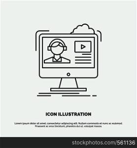 tutorials, video, media, online, education Icon. Line vector gray symbol for UI and UX, website or mobile application. Vector EPS10 Abstract Template background