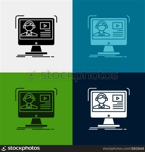 tutorials, video, media, online, education Icon Over Various Background. glyph style design, designed for web and app. Eps 10 vector illustration. Vector EPS10 Abstract Template background