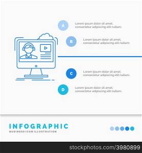 tutorials, video, media, online, education Infographics Template for Website and Presentation. Line Blue icon infographic style vector illustration