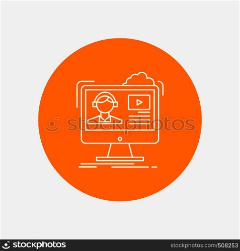 tutorials, video, media, online, education White Line Icon in Circle background. vector icon illustration. Vector EPS10 Abstract Template background