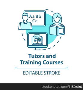 Tutors and training courses concept icon. Educational resources. Personal education, elearning tutorials. Extraclasses idea thin line illustration. Vector isolated outline drawing. Editable stroke