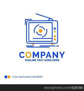 tv, ad, advertising, television, set Blue Yellow Business Logo template. Creative Design Template Place for Tagline.