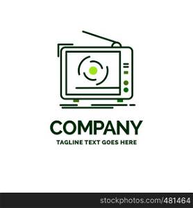 tv, ad, advertising, television, set Flat Business Logo template. Creative Green Brand Name Design.