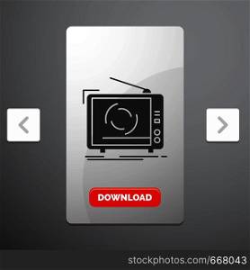 tv, ad, advertising, television, set Glyph Icon in Carousal Pagination Slider Design & Red Download Button. Vector EPS10 Abstract Template background