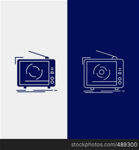 tv, ad, advertising, television, set Line and Glyph web Button in Blue color Vertical Banner for UI and UX, website or mobile application. Vector EPS10 Abstract Template background