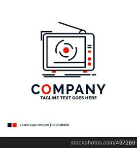 tv, ad, advertising, television, set Logo Design. Blue and Orange Brand Name Design. Place for Tagline. Business Logo template.