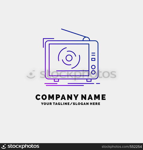 tv, ad, advertising, television, set Purple Business Logo Template. Place for Tagline. Vector EPS10 Abstract Template background