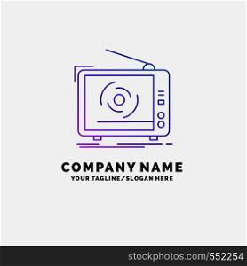 tv, ad, advertising, television, set Purple Business Logo Template. Place for Tagline. Vector EPS10 Abstract Template background