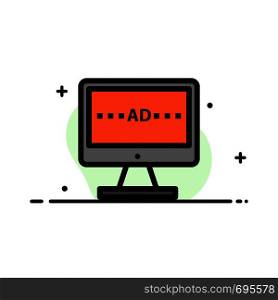 TV, Ad, Television, Screen, Lcd Business Flat Line Filled Icon Vector Banner Template