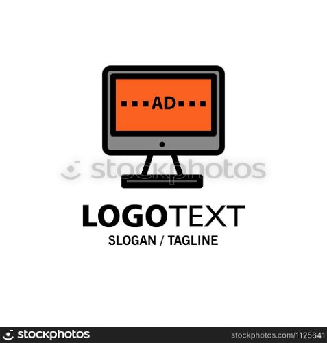 TV, Ad, Television, Screen, Lcd Business Logo Template. Flat Color
