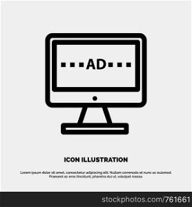 TV, Ad, Television, Screen, Lcd Line Icon Vector
